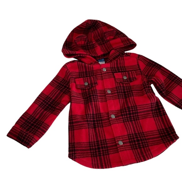 Old Navy Red & Black Plaid Snap Button Hooded Jacket Baby Girl 18-24 Months - Picture 2 of 13